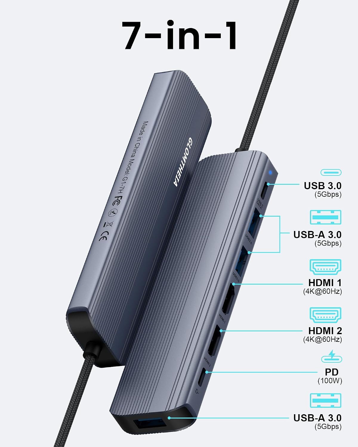 USB C Hub Docking Station Dual Monitor for Laptop, MacBook Air/Pro Dock Adapter Multiport Dongle with 2 HDMI Ports 4K 60Hz, 100W PD Charging, 3 USBA 3.0 & USBC