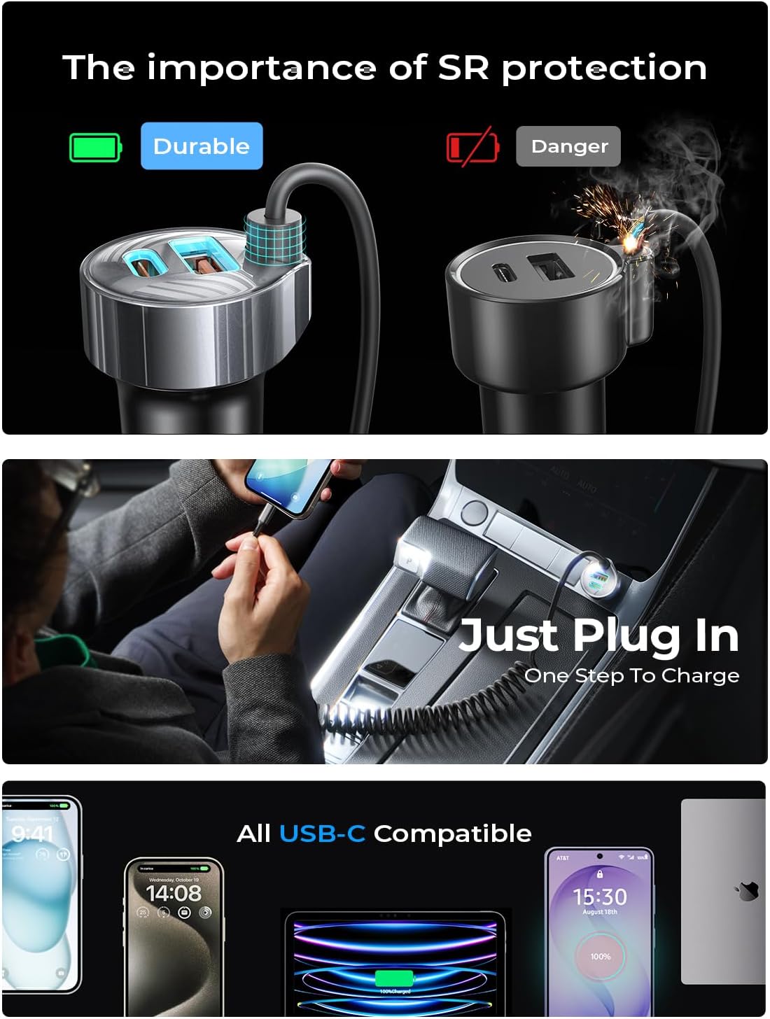 LISEN 90W for iPhone 17 16 15 Pro Max Car Charger USB C Fast Charge | Super Fast for iPhone 17e 16e Cigarette Lighter USB C Adapter for iPhone 17 Pro Max,Samsung Galaxy S26 Ultra, Car Accessories