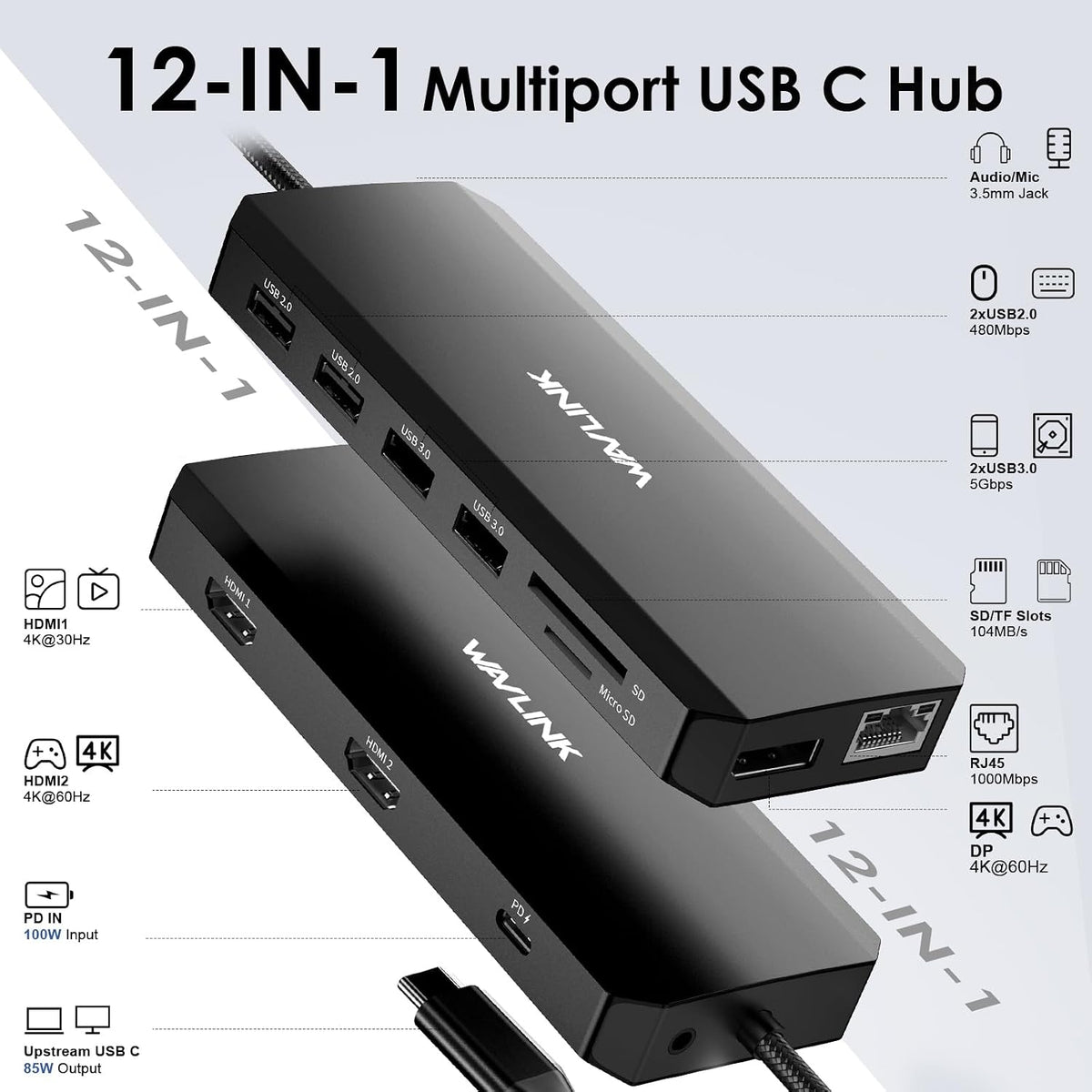 WAVLINK Laptop Docking Station Dual Monitor/Triple Display for Windows OS