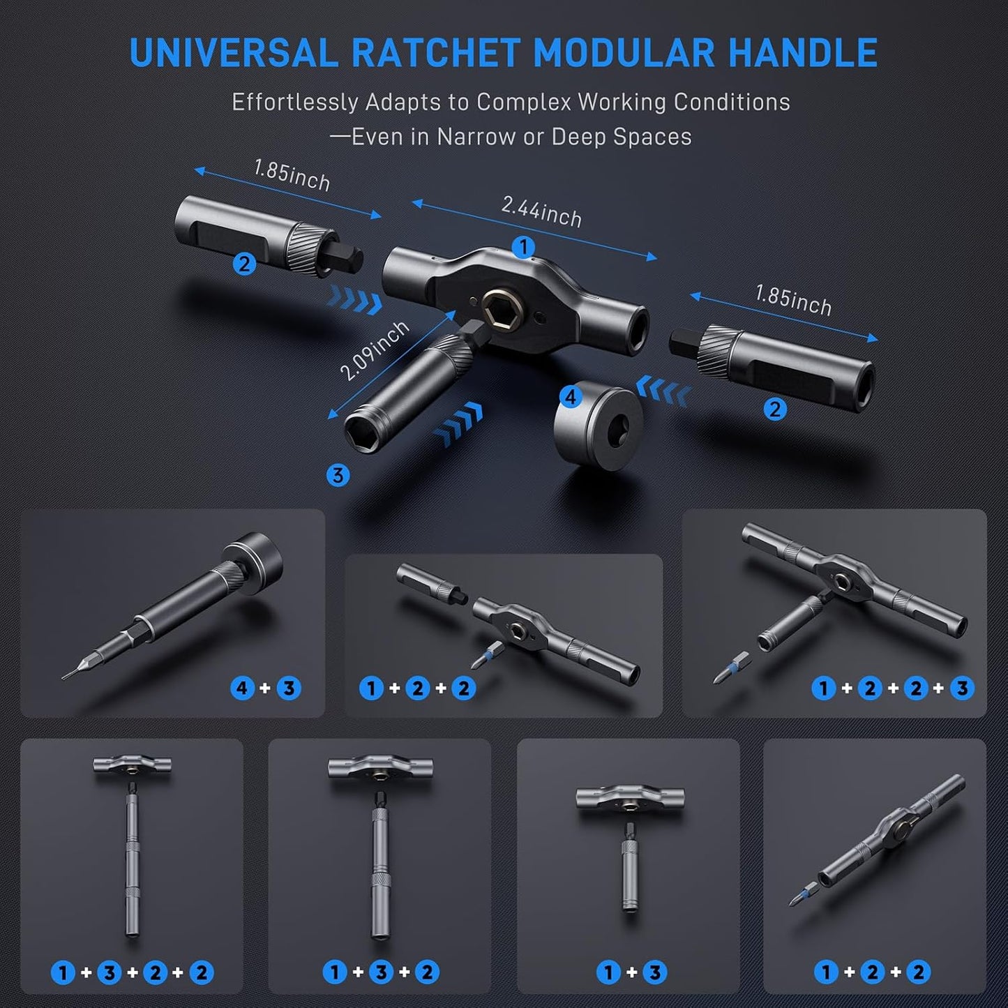 74-in-1 Magnetic Ratchet Screwdriver Set with S2 Steel Bits | T Handle Allen Wrench Set, Storage case, detachable design. Ideal for electronics, furniture, bicycle, watch, DIY.