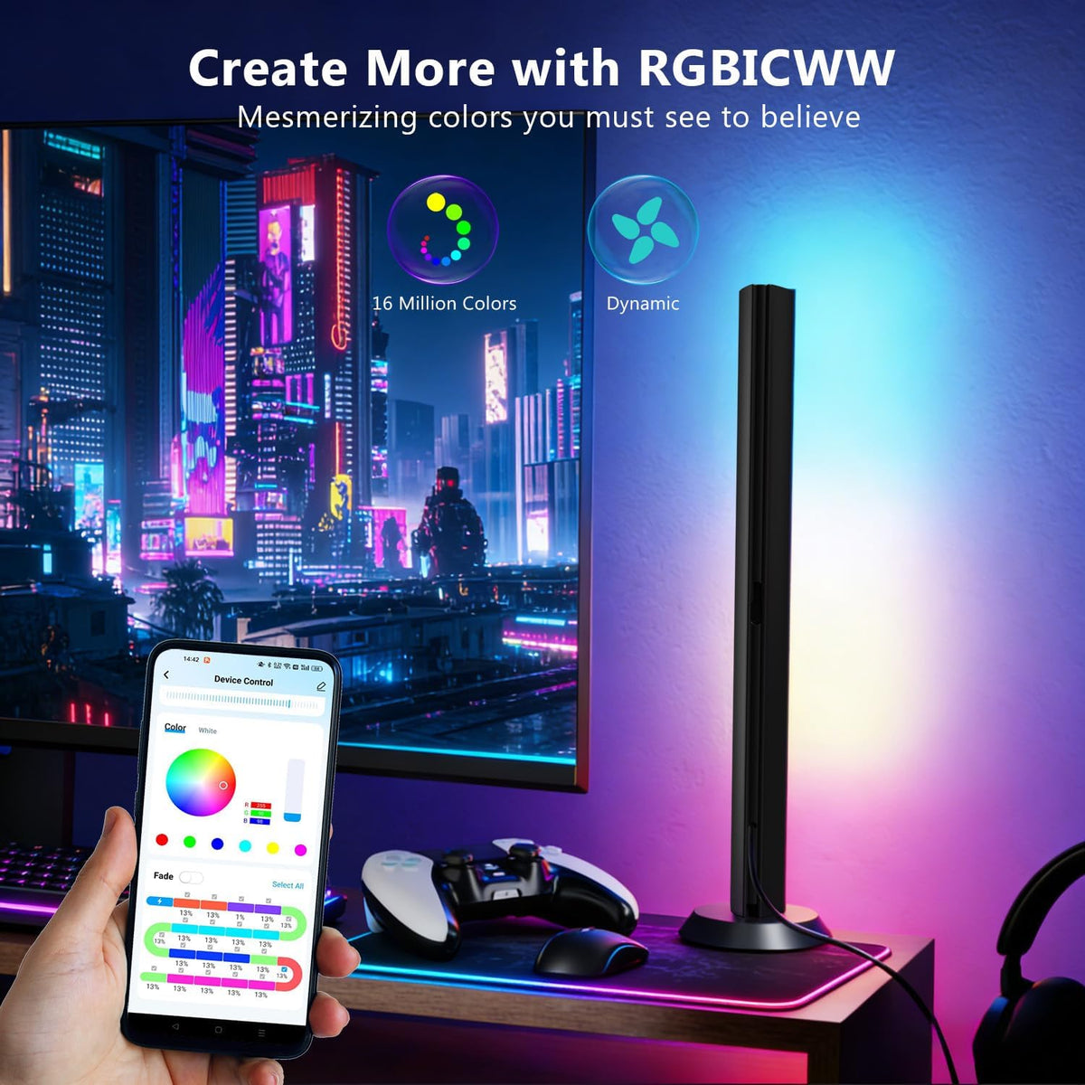 DAYBETTER Smart LED Light Bar,RGBICWW WiFi TV Light Bars for Room,Gaming
