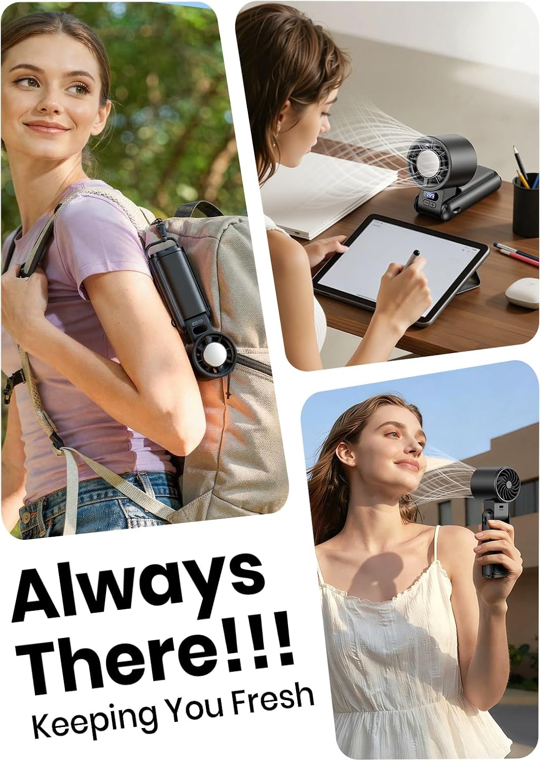 Portable Handheld Turbo Fan, 1-199 Speed Adjustable, Dark Black | 4 IN 1 Pocket Design with LED Display, High-Power Motor, Rechargeable Battery, Mini Fans for Indoor/Outdoor/Travel/Work