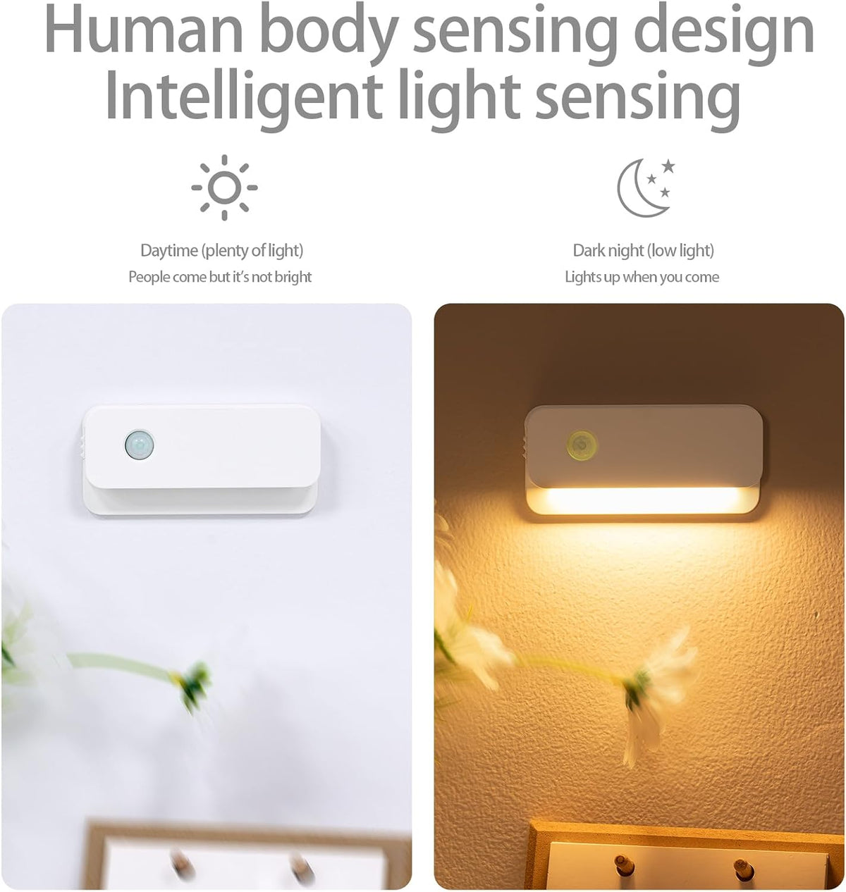 3 Pack Motion Sensor Night Light, Rechargeable Stair Lights Indoor, Warm White Motion Sensor Light Indoor, Battery Operated Night Light for Hallway, Stairway, Bathroom, Bedroom, Kitchen