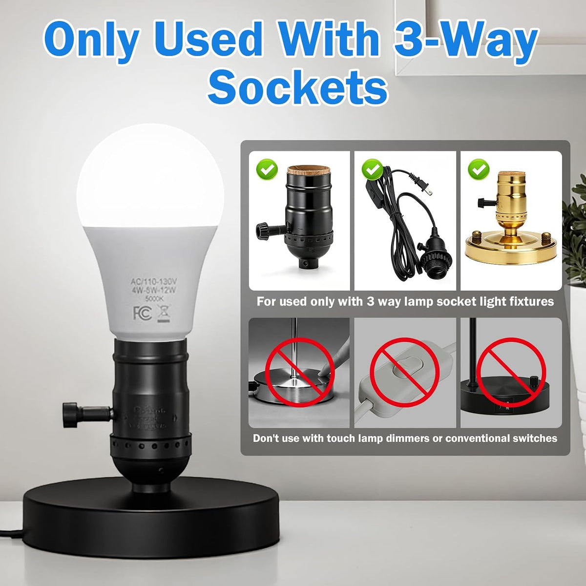 3 Way Light Bulbs 40 70 100W Equivalent, 4/8/12W Three Way LED Light Bulbs