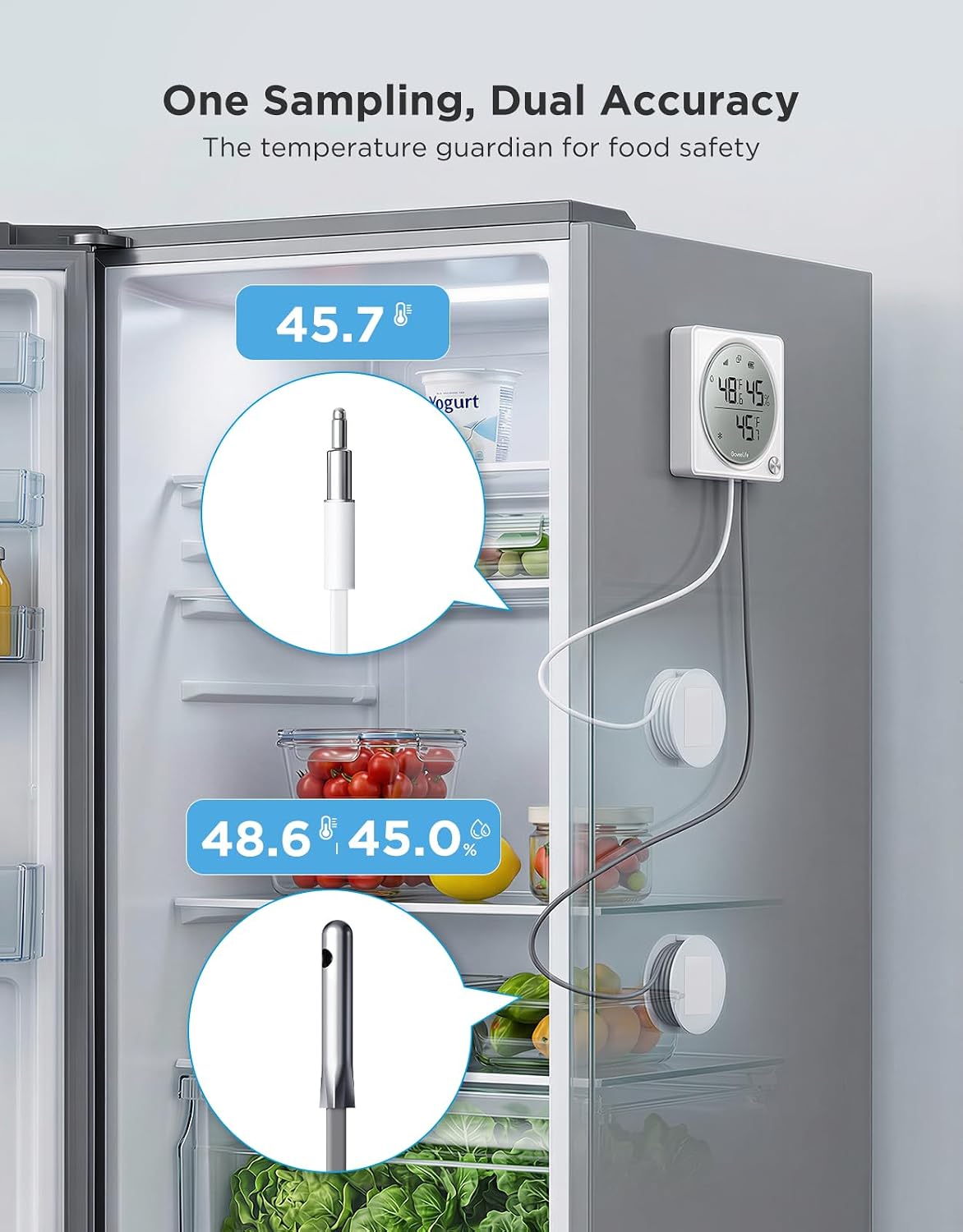 GoveeLife 2.0 WiFi Refrigerator Thermometer Dual Probes, 1-Pack & Gateway
