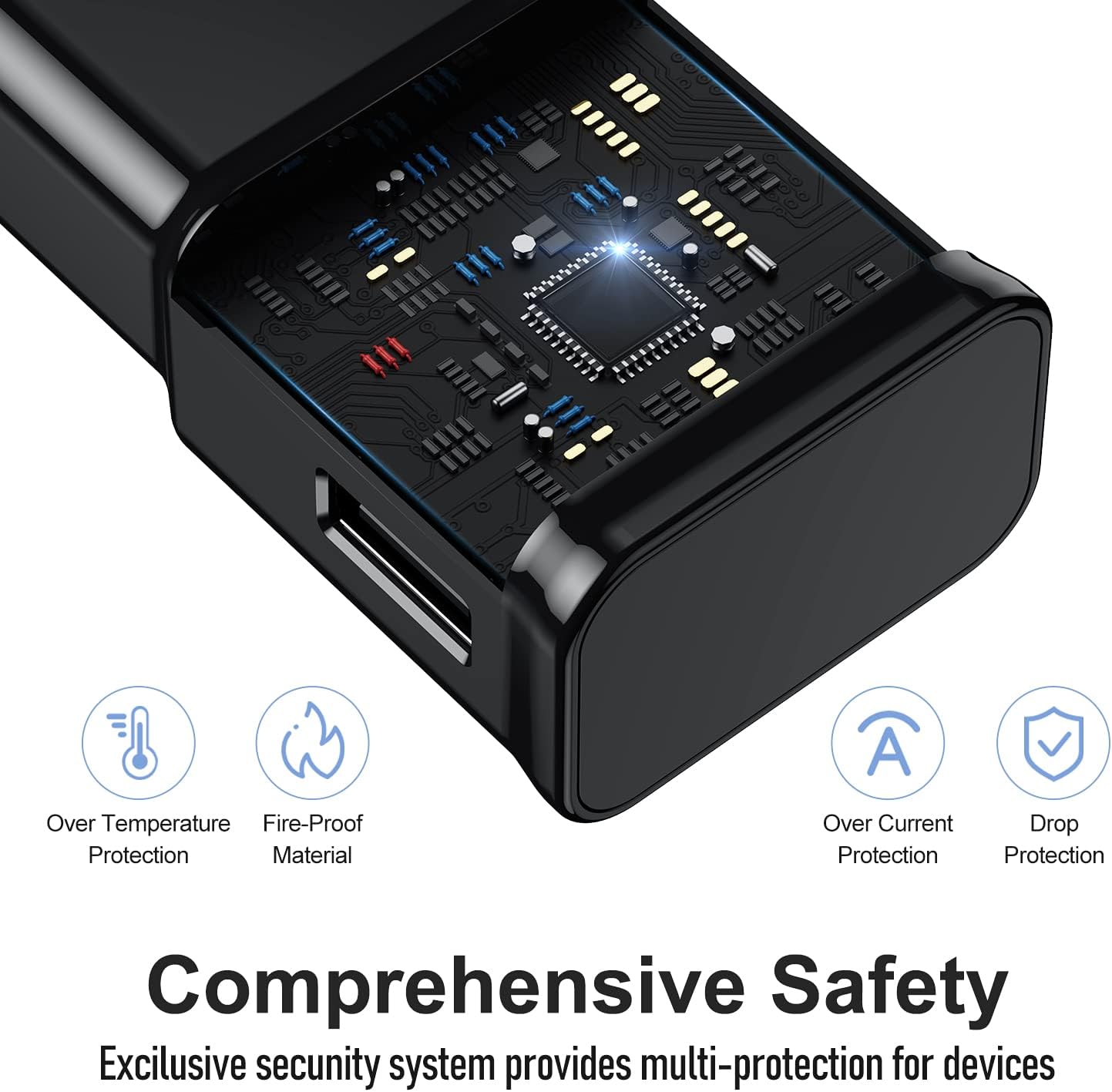 Samsung Galaxy S10/S9/S8 2 Pack Adaptive Charger with USB-C Cable 6FT Black | USB Type-C fast charging cables for Galaxy S10e/S20/S21/Note 8/9/10/20/A70/A50/A51/A52/A42/A32/A13/A12 Ultra Plus, 6FT Black