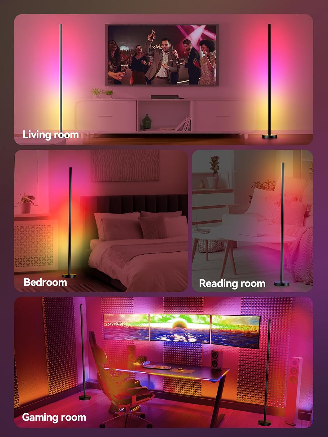 OIYN Smart RGBICW LED Corner Floor Lamp - 16 Million DIY Colors, 68+ Scenes, Music Sync, App &amp; Remote Control, Color-Changing Ambient Lighting for Living Rooms, Bedrooms, and Gaming Rooms