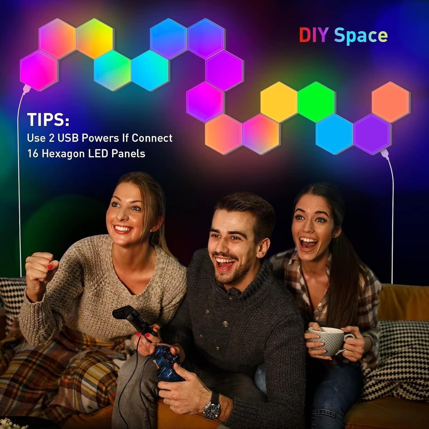NIUCOO 8 Pack Hexagon LED Lights Wall Panels, Smart RGB Gaming Lights with APP & Music Sync, DIY Modular Hex Tiles, USB-Powered for Autism/Game Room/Party Decor