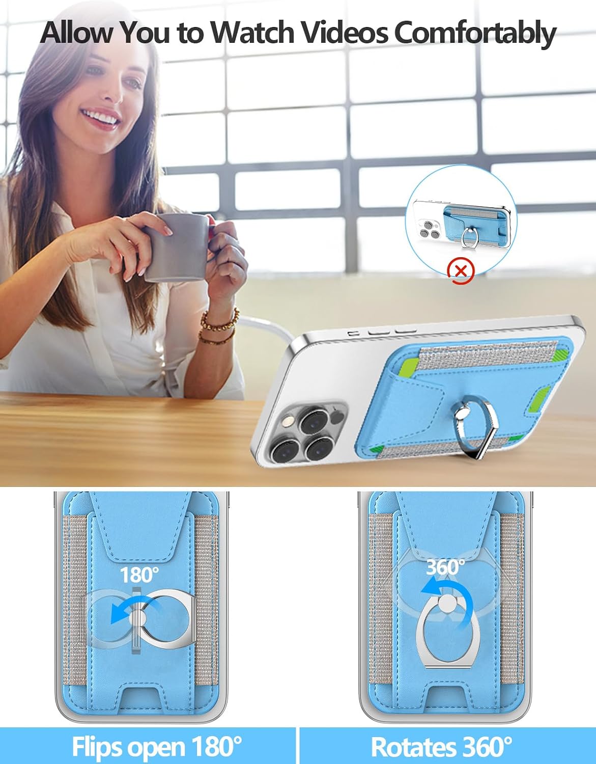 for Magsafe Wallet with Grip, 6-Card Holder; Stronger Magnetic Phone Wallet | Magnetic Card Wallet Holder for iPhone 17/16/15/14/13/12 Series, Privacy Flap, RFID Blocking, Sky Blue