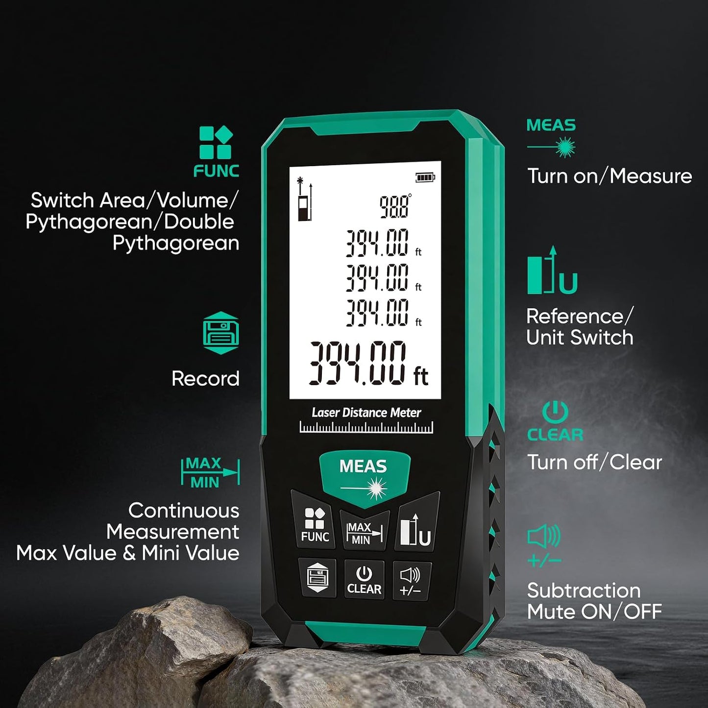 Laser Measuring Tool, Laser Measure with Level for Distance, Area, Volume and Pythagoras Measurement, Indoor Outdoor, Battery Included