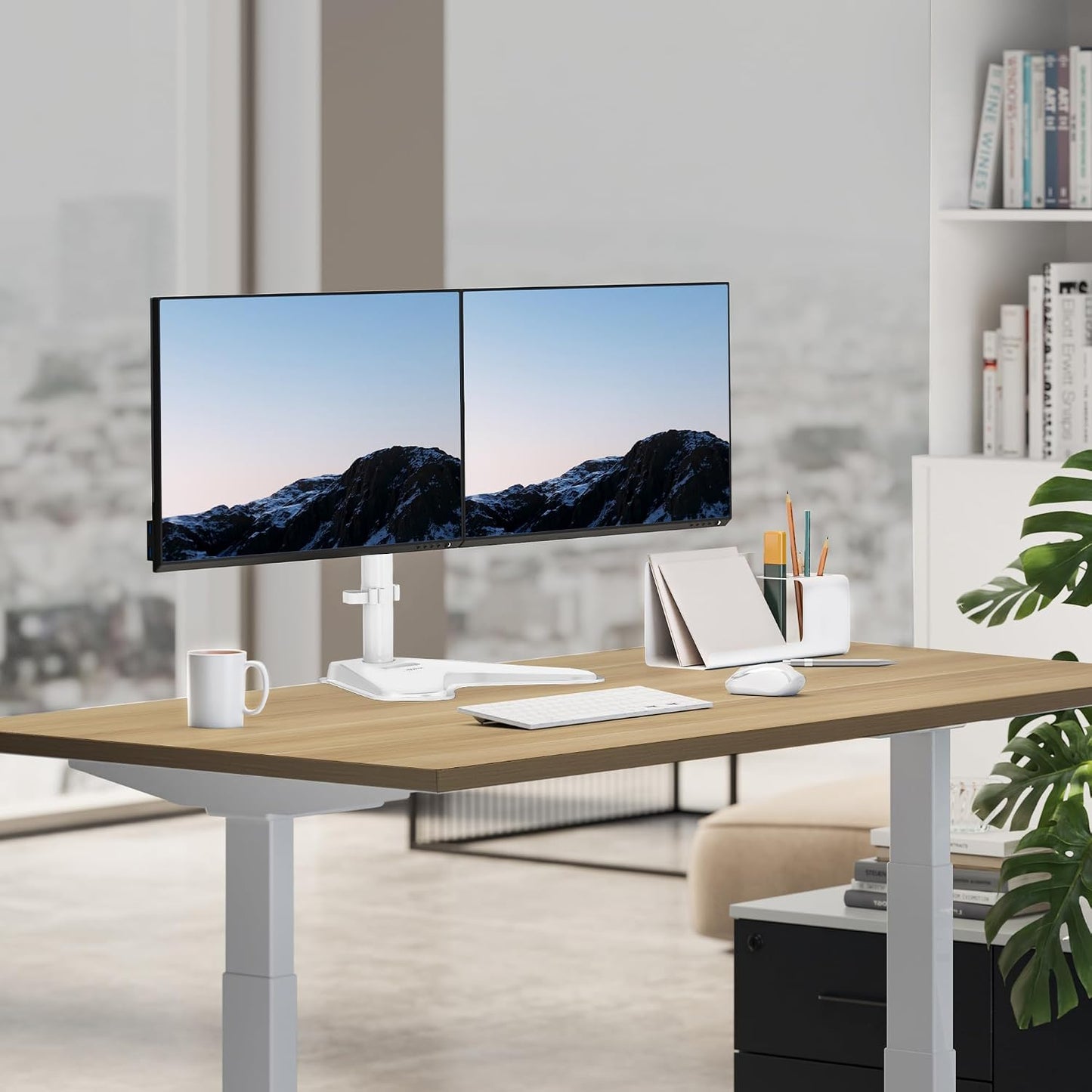 Mount-It! Dual Monitor Desk Stand Mount for 2 Screens VESA 75x75 & 100x100 | Fits two VESA 75x75/100x100 screens, sturdy desk stand for a clean dual-monitor workstation.