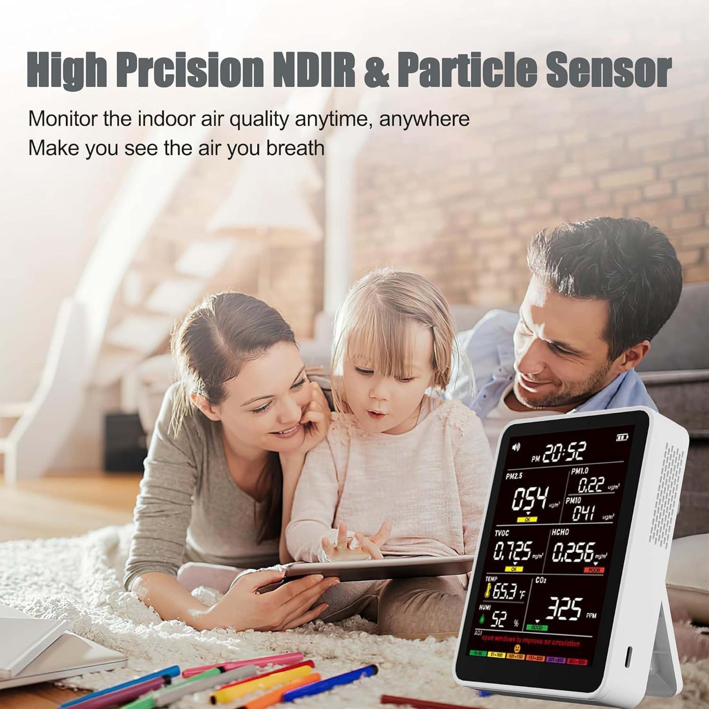 16-in-1 Indoor Air Quality Monitor, High-Precision Multi-Parameter Smart Air Quality Tester with HD Real-Time Color Screen, Portable Air Quality Monitor for Home, Office, Cars, School, Bedroom