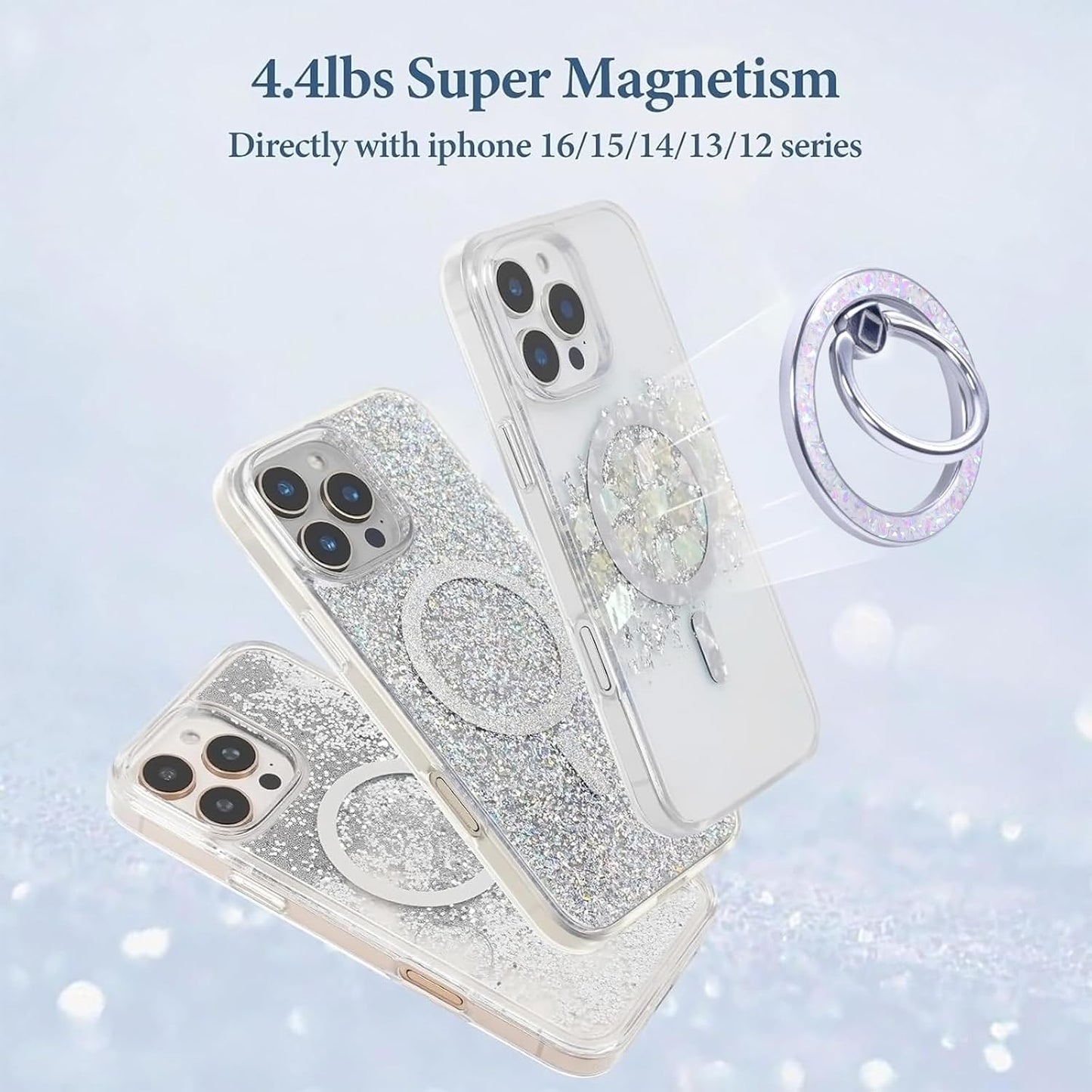 Magnetic Phone Ring for MagSafe Grip [Super Magnet] Gold Twinkle Design Ring Holder Stand, magsafe pop Socket (Colorful and Dazzling)