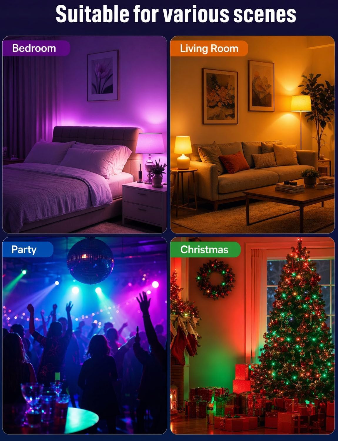 ILC E12 LED Light Bulbs (40w Equivalent) 5W, Color Changing RGB, 5700K Daylight White, Small Base Candelabra Round Light Bulb, A15 Candle Base, 12 Colors 2 Modes Timing with Remote Control (4 Pack)