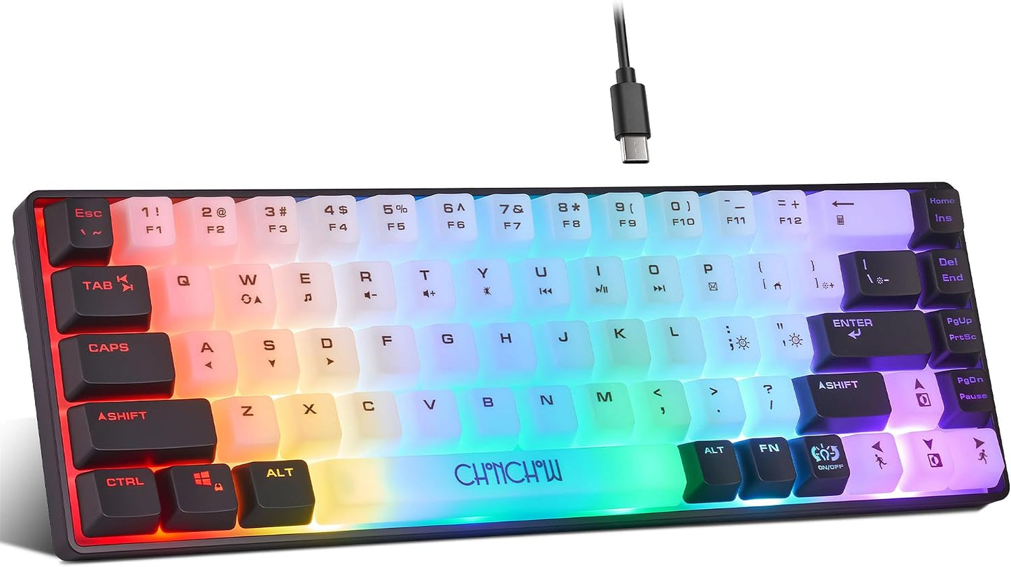 CHONCHOW Mini RGB 60% Gaming Keyboard, 68 Keys Small Compact | USB Wired Rainbow Light Up Backlit Gaming Keyboard for Xbox PS4 PS5 PC Laptop Gamer(White-Black)