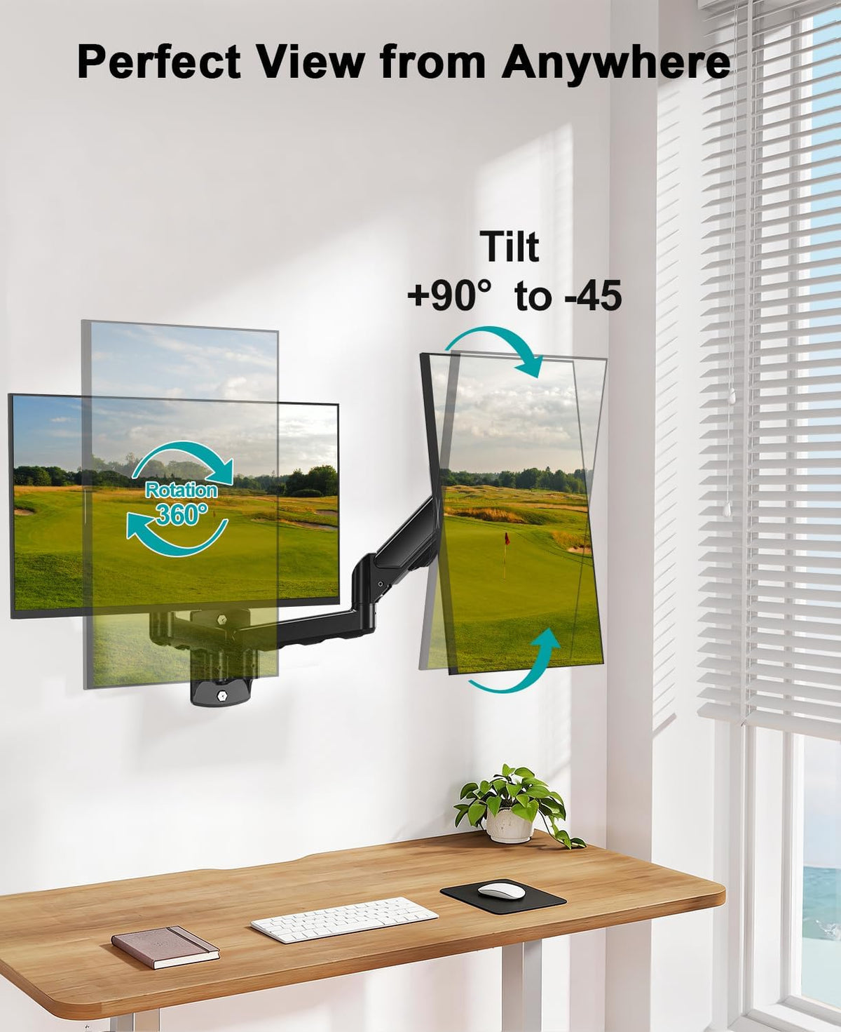 MOUNT PRO Dual Monitor Wall Mount for 2 Computer Screen up to 32 Inch, Gas Spring Double Monitor Arm Holds Up to 19.8lbs Each, Full Motion Adjustable Wall Monitor Mount, VESA Mount 75x75/100x100