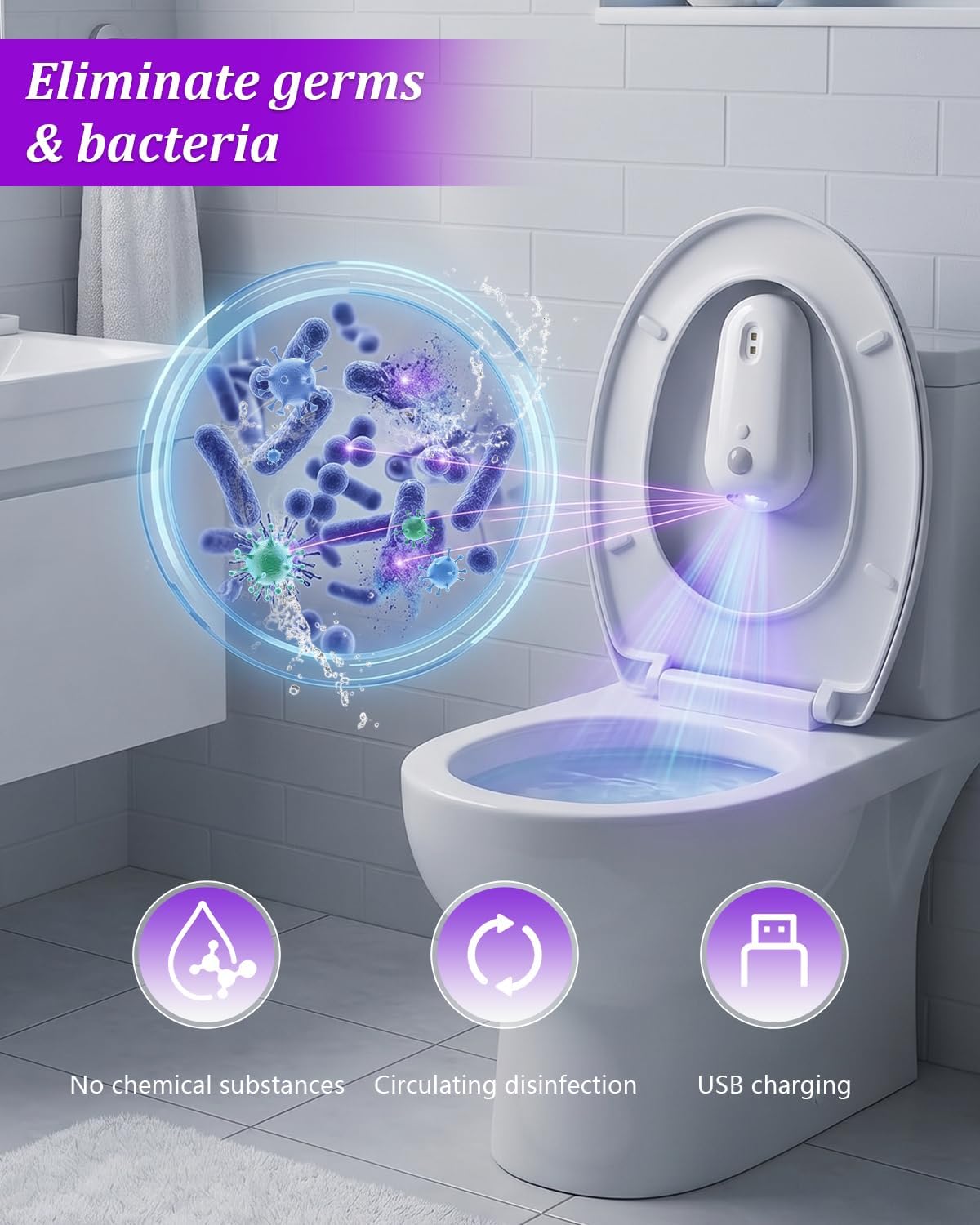 Toilet Light Self Cleaning UV Sanitizer and Nightlight Inside Motion Activated Bowl Face Dispenser Bathroom Finds Sensor Rechargeable Accessories Home UV-C Smart Room Haves Touchless