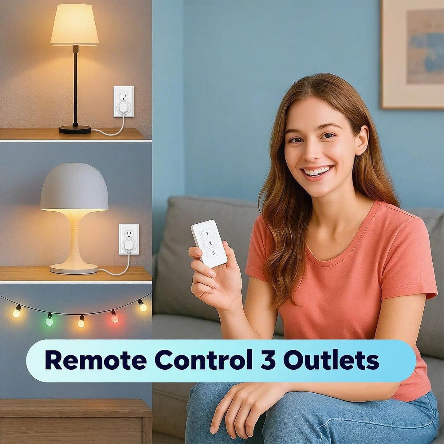 LoraTap 656ft Wireless Wall-Switch: Remote Control Outlet 3 Pack — Lights & Small Appliances — No Wiring —1 Remote for 3 Plugs