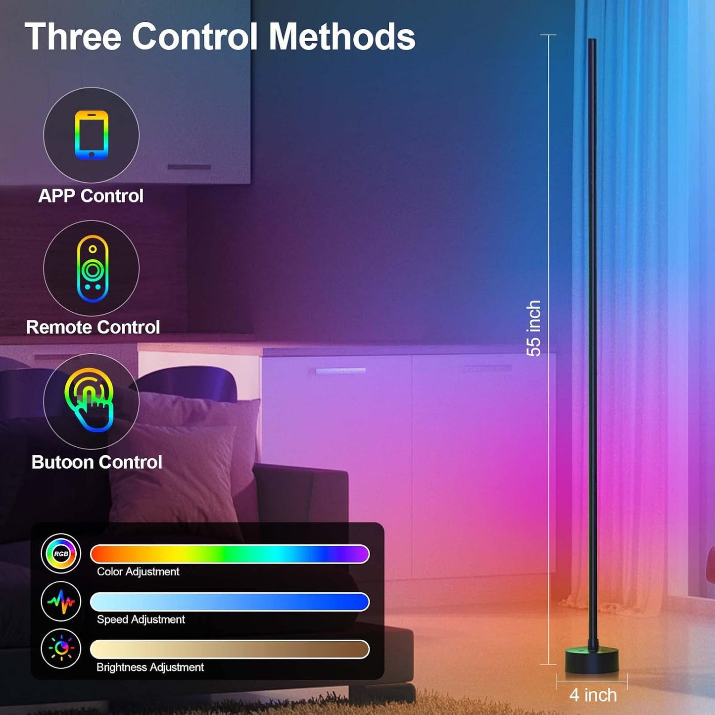Miortior Corner Floor Lamp, 2 Pack LED Corner Lamp with App/Remote/Button Control, Smart RGB Floor Lamp with 16 Million DIY Colors & 68+ Scene, Music Sync for Living Room, Bedroom, Gaming Room
