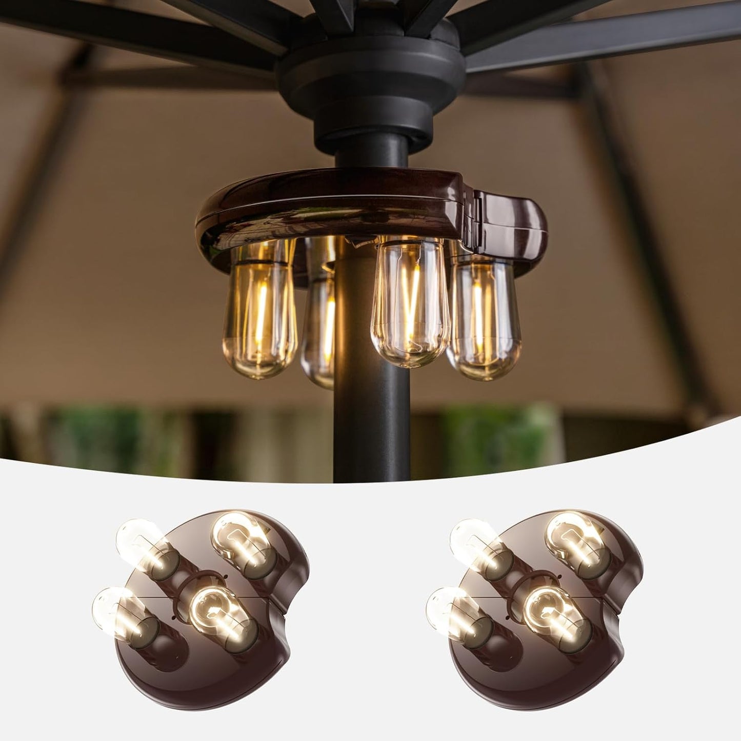 Patio Umbrella Light with LED Edison Bulbs, Battery Operation Cordless-Outdoor Umbrella Pole Lights with 2 Lighting Modes for Garden，Patio, Backyard, Camping or BBQ - Brown(1 Pack)