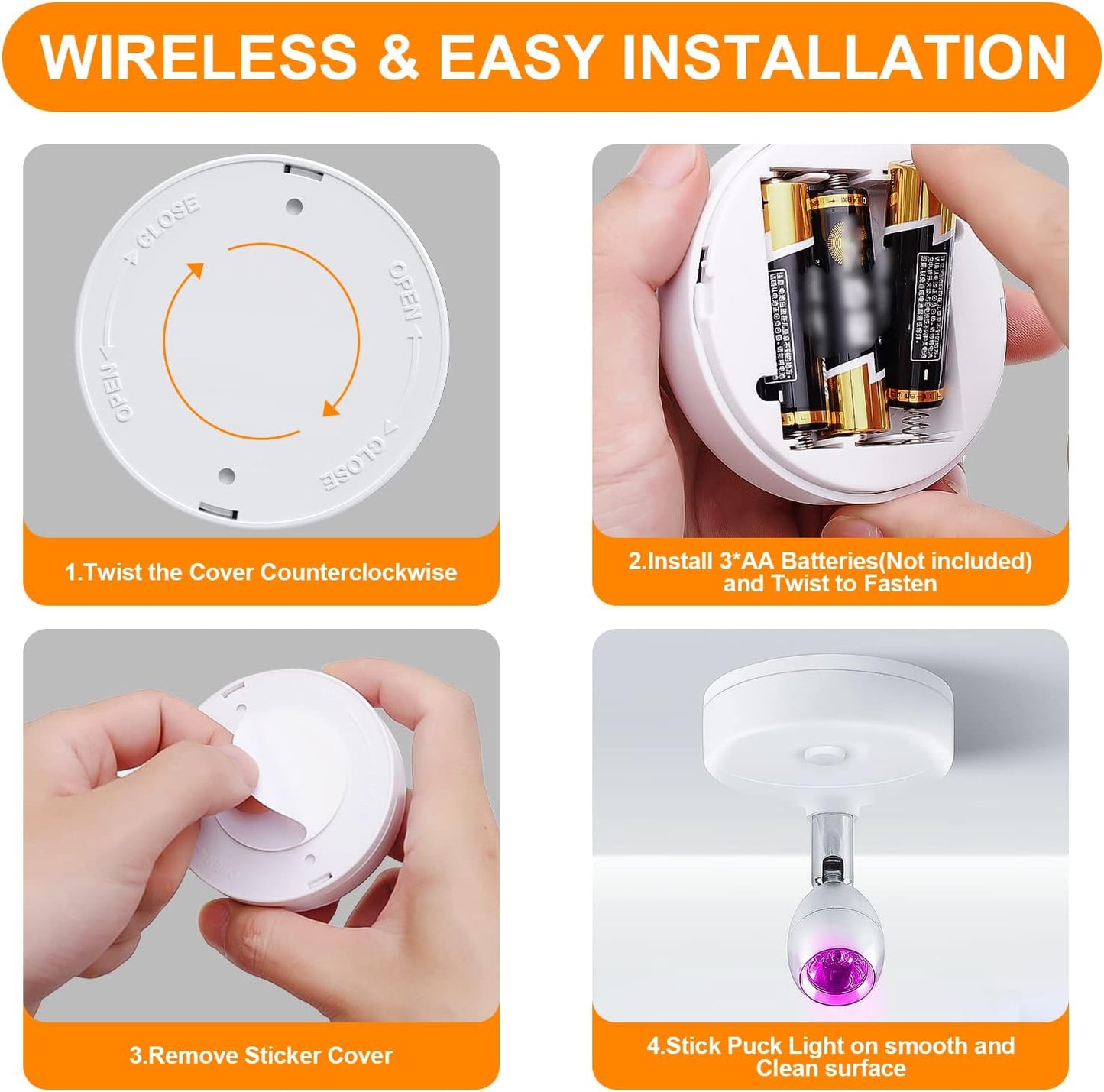 Spot Lights Indoor Battery Operated Uplights with Remote, RGBW 13 Color Wireless LED Spotlights Mini Stick On Wall Accent Lights Rotatable Head with Dimmer & Timer for Artwork Painting Closet