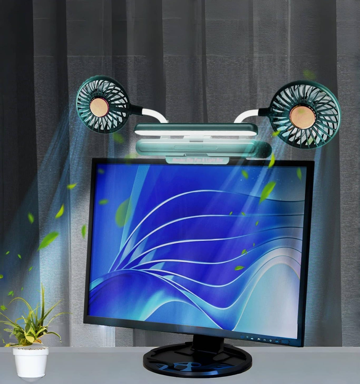 Monitor fan with lamp Office Quiet USB Fan for Working (Forest Green)