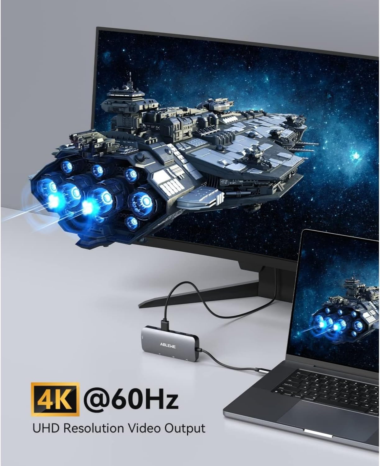 ABLEWE USB C Hub Ethernet 8-in-1, Multiport USB C to HDMI Hub, 4K@60Hz,1000Mbps, 100W PD, 3 USB 3.0 Ports, Docking Station Compatible with MacBook Pro/Air, Tablet, Phone, Type C Devices