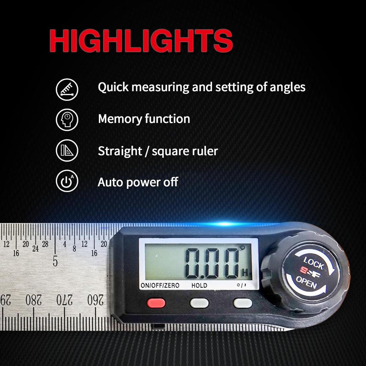 S&F STEAD & FAST Stainless Steel Digital Angle Finder Tool, 7 Inch / 200 mm | Hold & Zero, Slope & Degree, Auto power off, Large LCD, Laser-etched scale, Compact, for Woodworking & Renovation & Table saw