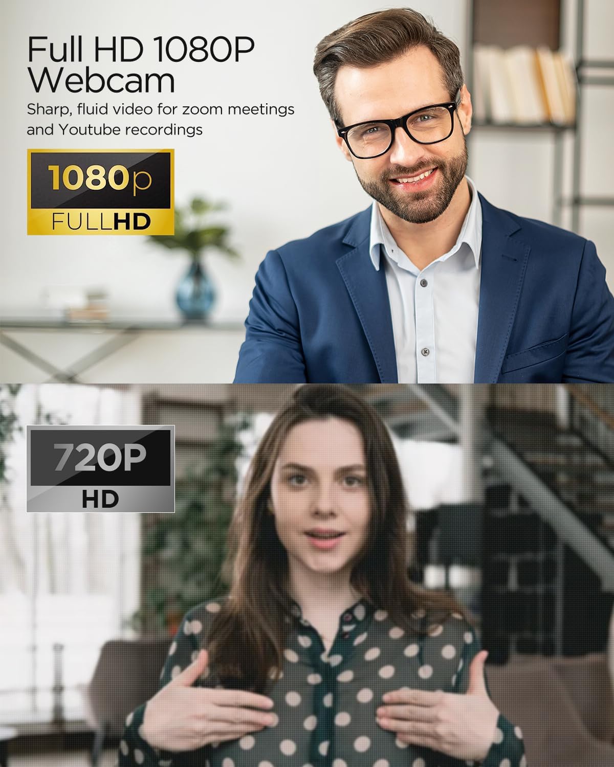 Webcam 1080P with Microphone & Privacy Cover for PC/Laptop, USB Computer Camera Plug & Play with Auto Light Correction for Video Calls, Live Streaming Gaming & Online Meetings