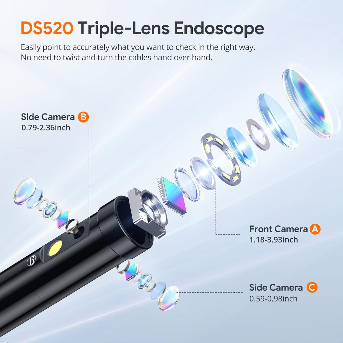 DEPSTECH 50FT Endoscope Camera, Triple Lens 5" IPS Screen Inspection Camera | 1080P Borescope with 10 LED Lights, Split Screen Drain Camera, 32GB TF Card, 2600mAh, IP67 Waterproof for Sewer Plumbing HAVC