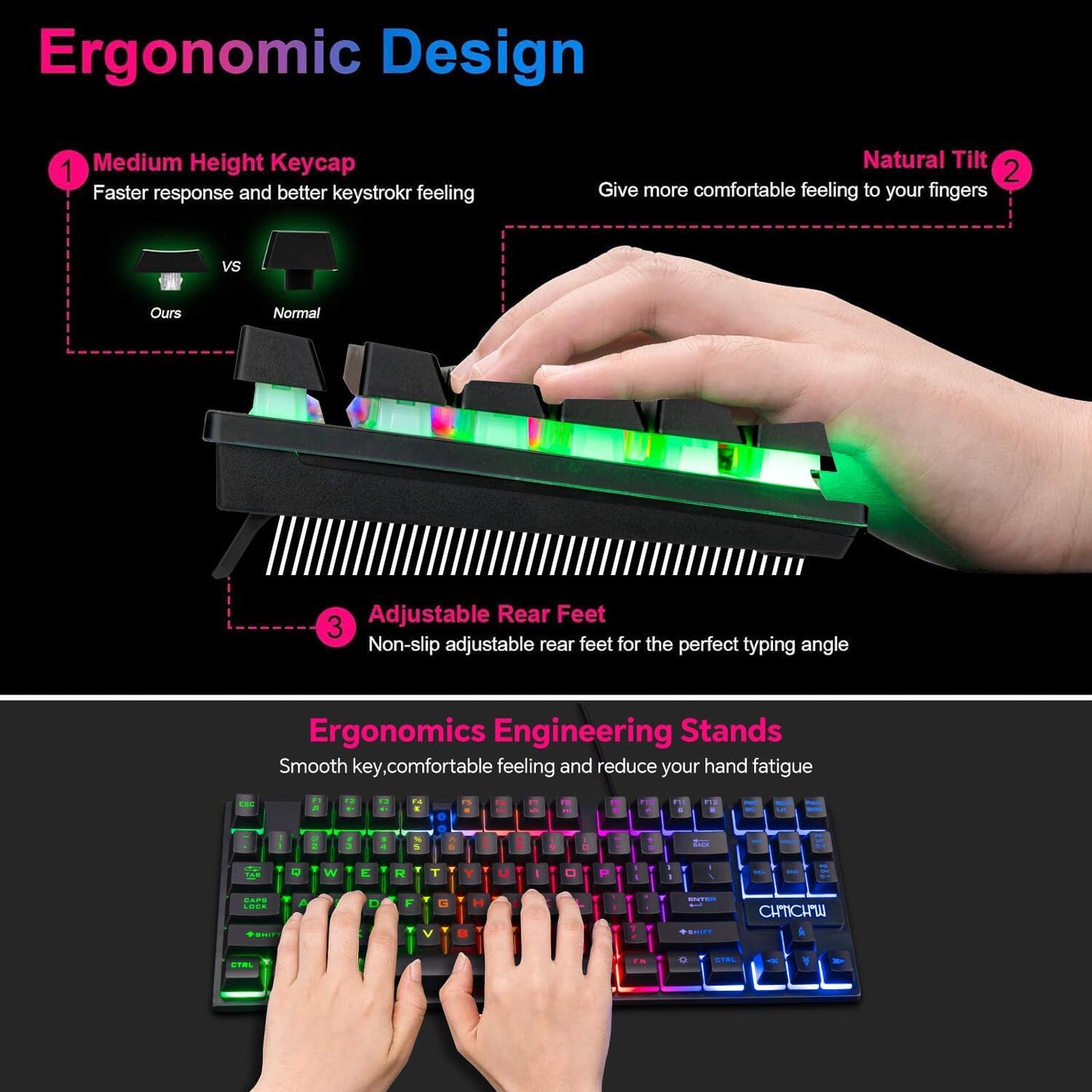 TKL Gaming Keyboard Mouse, Wired LED Keyboard RGB Mouse for PS4 Xbox PC Mac | 87 Keys Gaming Keyboard and 800-3200 DPI Rainbow Backlit Mouse