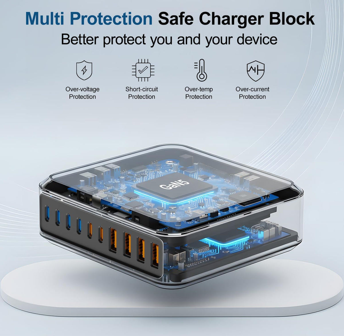USB Charger Station,10 Port USB C Charger Block with 6FT/10FT Cables,300W GaN Type C Charging Hub iPhone Charger Fast Charging for iPhone 17 16 15 Pro Max Plus,Galaxy S25 S24 S23,iPad Pro/Air,Tablet