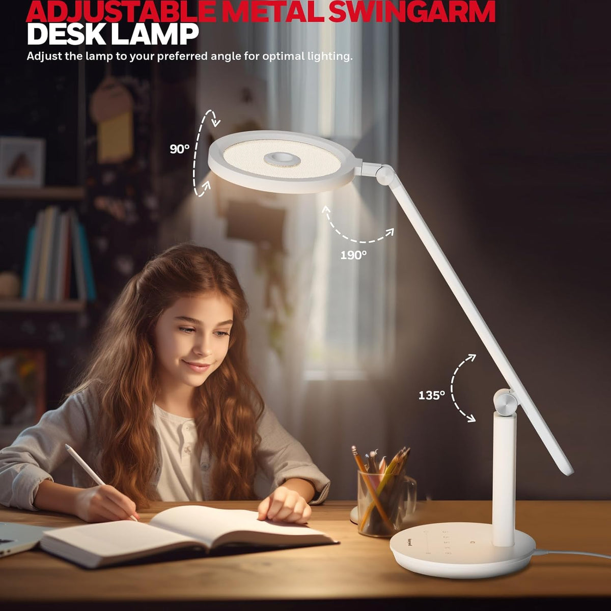 Honeywell H6 Desk Lamp for Home Office, Dimmable Reading Table Light, White