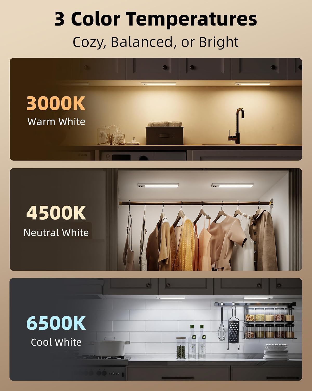EZVALO 5-Pack 10inch Under Cabinet Lighting, 2400mAh Rechargeable Motion Sensor Light, Magnetic Closet Lights with Dimmable & 3 Color Temps, Wireless Motion Activated Lights with Remote for Kitchen