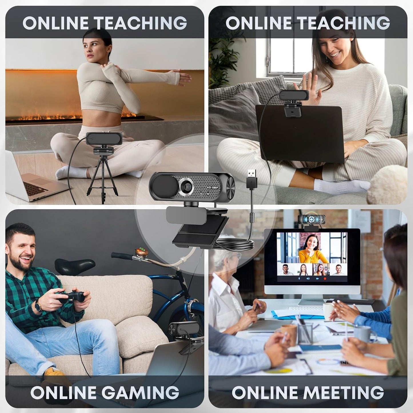 1080P HD Webcam with Microphone, Privacy Cover, Wide-Angle Lens, Plug & Play USB Webcam for Laptop, Desktop, PC, Mac, Zoom, Skype (Deep Black)