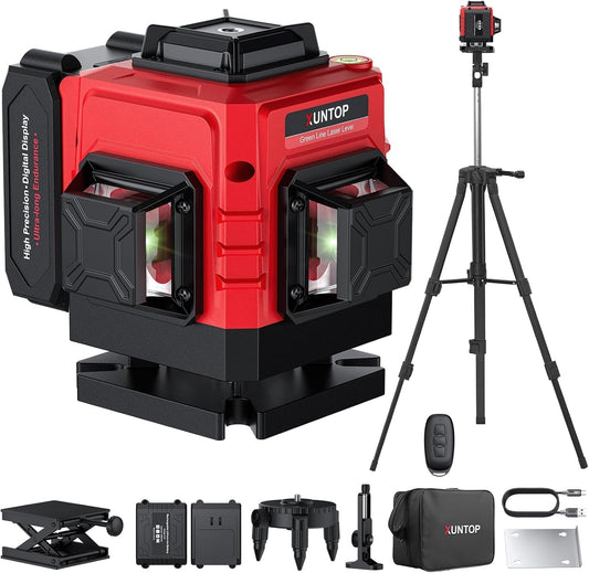 12 Line Laser Level 30M/98Ft Self Leveling Laser Level with Remote Control & Triangle Bracket Green Laser Measuring Tool for Picture Hanging Floor Construction(Class 2 Laser, <1mW Power Output)