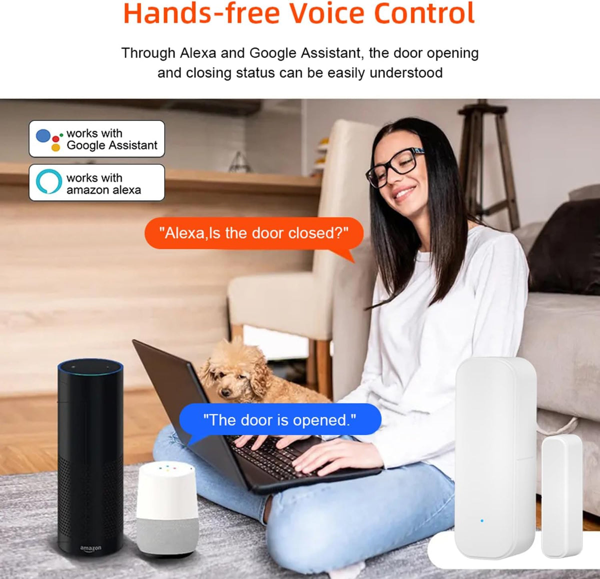 WiFi Door Sensor: Smart Window Contact Sensor with App Alert Notification, Door Open Detector for Home Security, Compatible with Alexa/Google Assistant, No Hub Required, Batteries Included (4Pack)