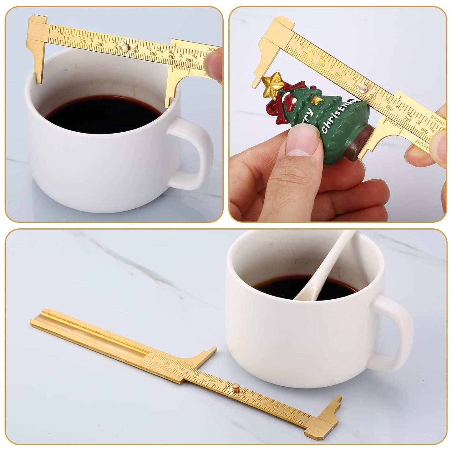 4 Pcs Brass Pocket Caliper Double Scale Mini Tool for Jewelry | Vernier Gauge with Dual Scales, Metal Calipers for Beads Wire Rings, Portable Mini Ruler Measuring Jewels Sizing Crafts