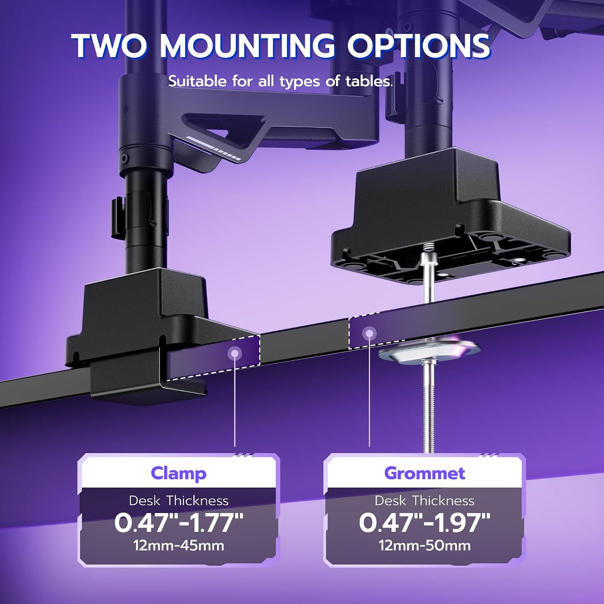 ARES WING Heavy-Duty Gas Spring Dual Ultrawide Monitor Arm57 60Lbs USB VESA