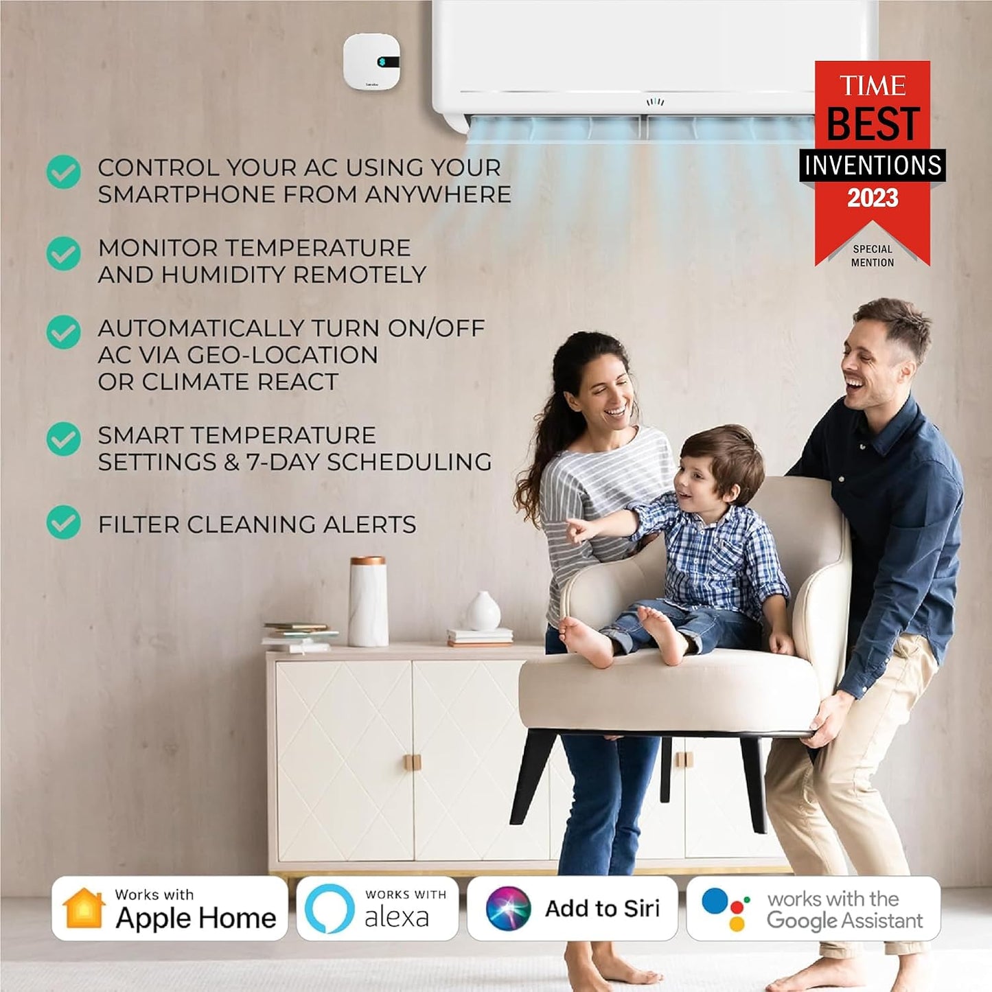 Sensibo Air - Smart Air Conditioner Controller. Apple HomeKit Certified. 60-Seconds Installation. Maintains Comfort and Energy Saving Features. Compatible with Google, Alexa, Apple HomeKit & Siri