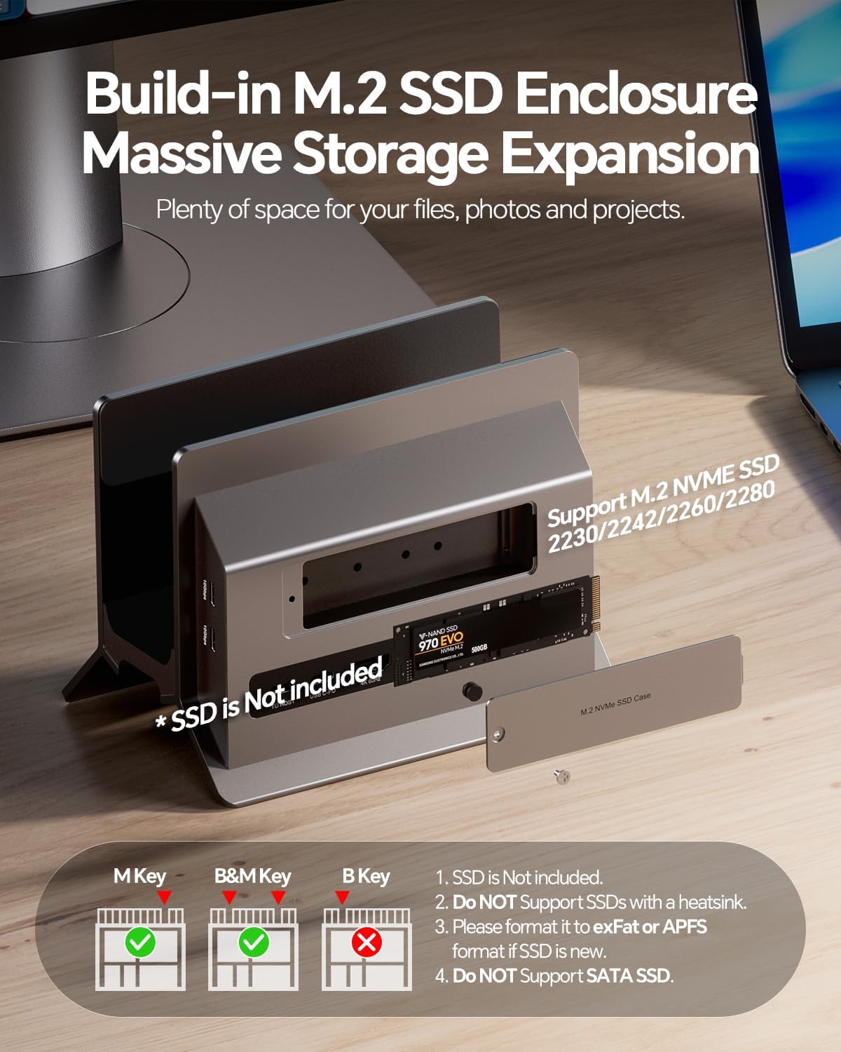 11-in-1 Vertical USB-C Docking Station with M.2 NVME SSD Enclosure