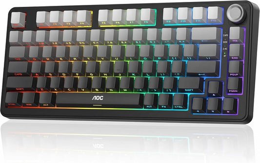 AOC GK330 75% Wireless Mechanical Gaming Keyboard, Hot-Swappable 3-Mode RGB | BT/2.4GHz/USB-C Connectivity, Pre-Lubed Reaper Switches, Anti-Ghosting, Gasket Mount and 5-Layer Sound-Dampening Padding
