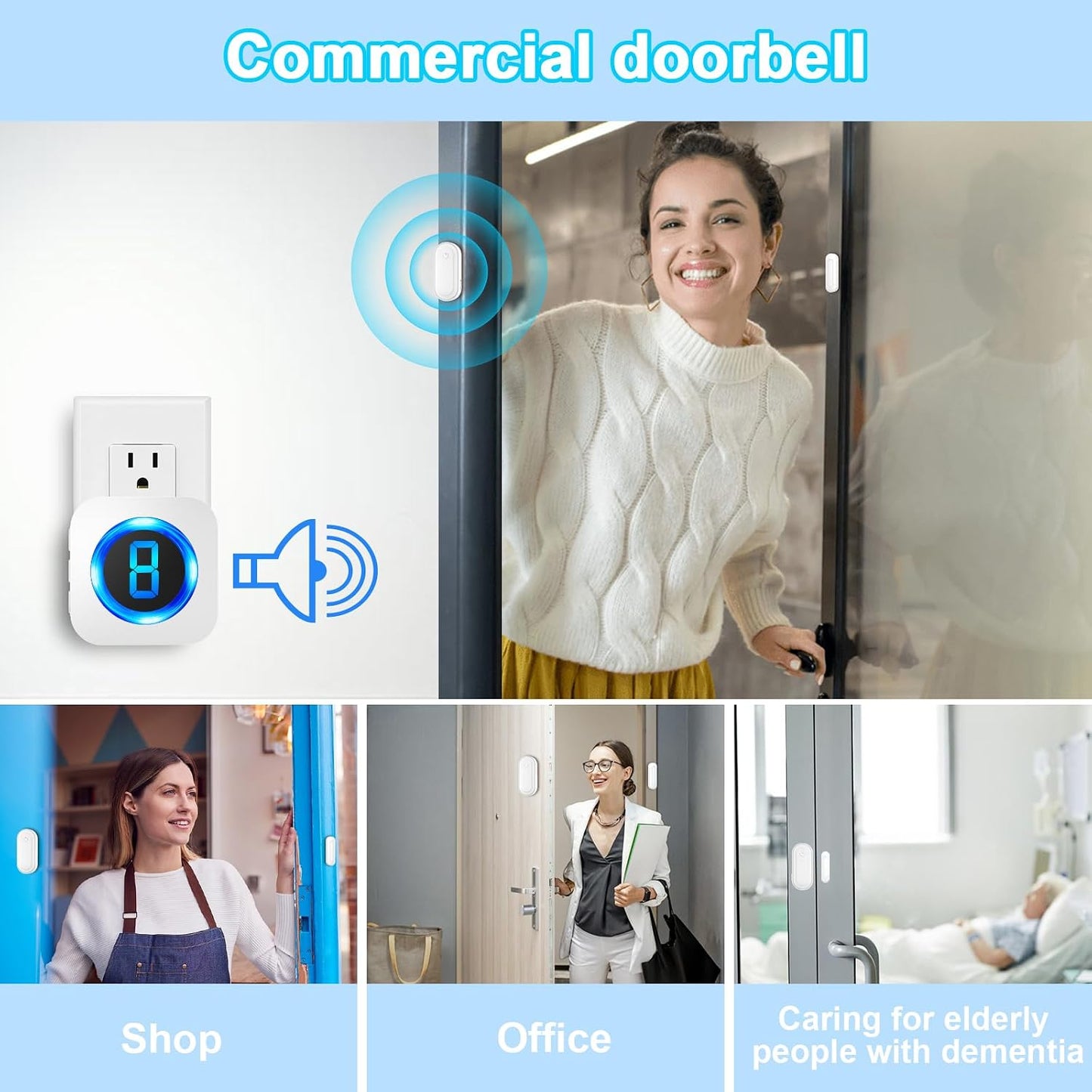SURFOU Wireless Door Sensor Chime, Waterproof Door Open Alert with 1000Ft Range, 55 Ringtones, 110dB Alarm for Office/Business/Home/Kids&Elderly Safety - 1 Sensor + 1 Receiver