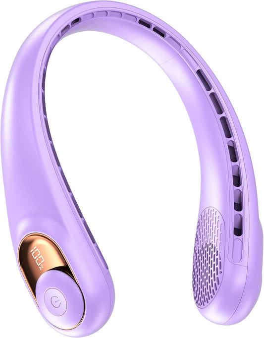 KIDEE Neck Fan, Bladeless Neck Fans Portable Rechargeable, Upgrade 360° Airflow, 3 Speeds, Headphone Design, 4000mAh Battery Operated Personal Wearable Fan Hands Free for Travel Indoor Outdoor