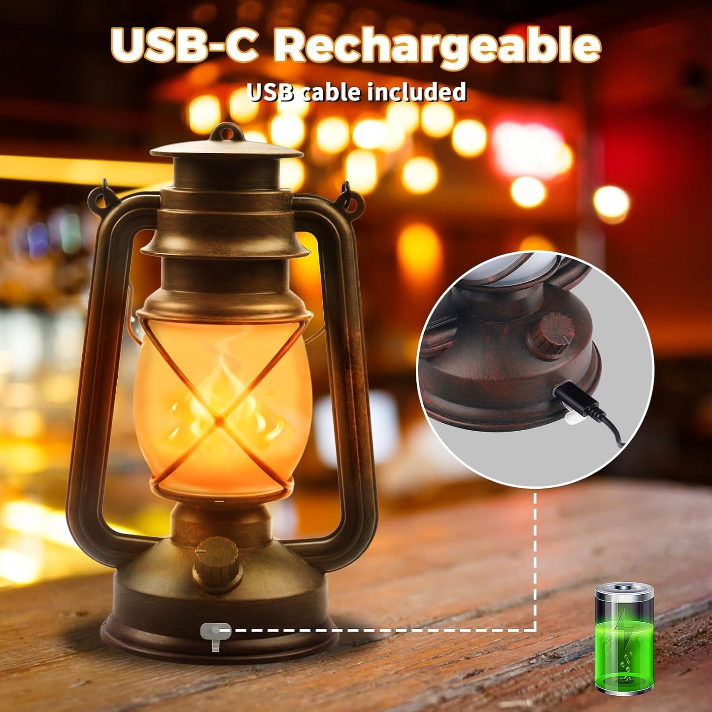 2 Pack Bronze Vintage 4 Modes Rechargeable Lanterns with Remote Control | Waterproof Hanging LED Lights with Flickering Flame, Outdoor and Indoor Decor for Camping, Patio, Garden, Pathway