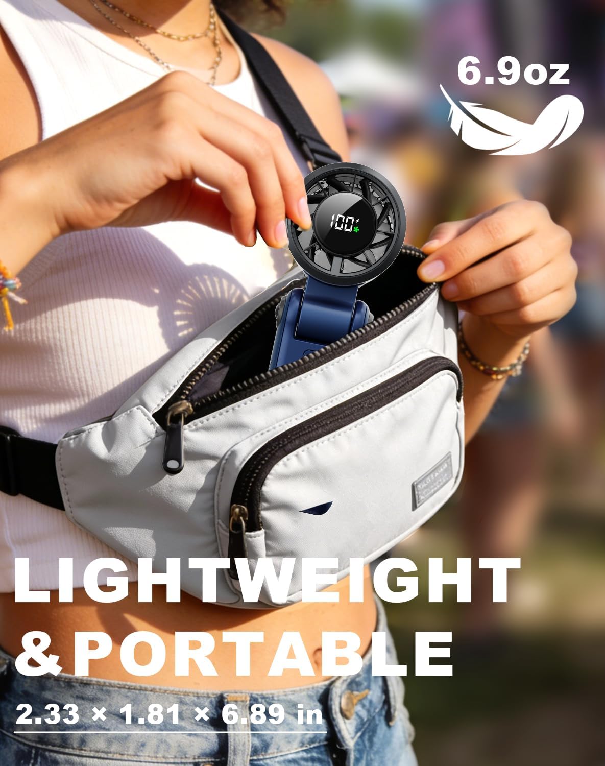 Portable Handheld Turbo Fan - 5 Speed Mini Personal Fan with Strong Airflow, Foldable 3 in 1 Rechargeable Battery Operated Trave Essentials Hand Fans for Indoor/Outdoor Use, Blue