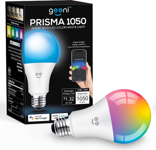 Geeni Prisma 1050 Wi-Fi LED Light Bulb, Multicolor (2700K), Dimmable A21