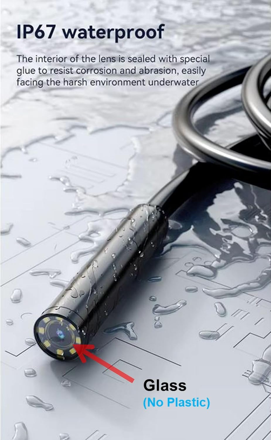 1920P HD 9.8FT Endoscope Camera with Light, Borescope with 8 Adjustable LED Lights, USB Type C, Inspection Camera with Semi-Rigid Snake Cable for Android and iOS Smartphones, iPhone, iPad.