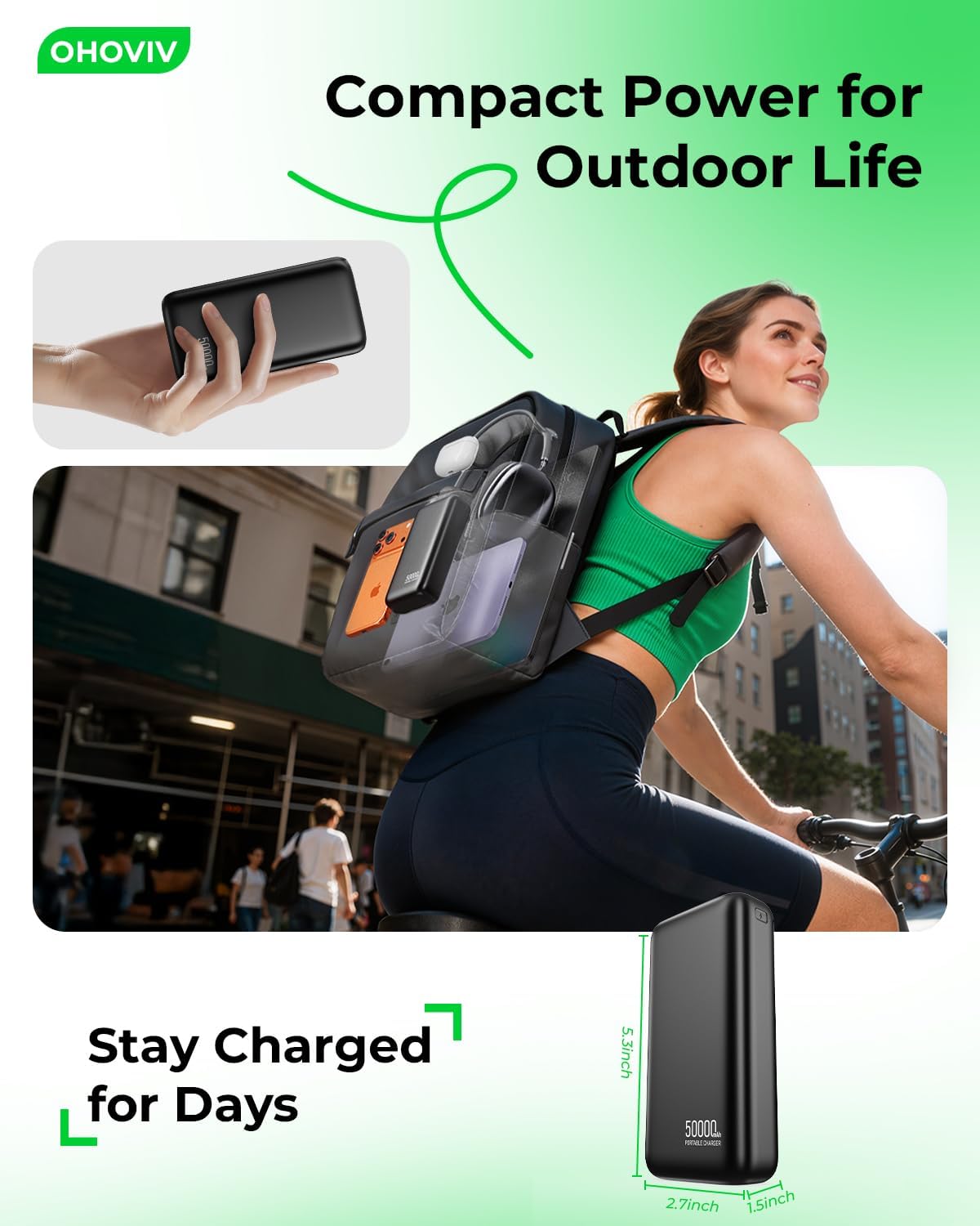 OHOVIV Portable Charger Power Bank 50000mAh,PD 22.5W Battery Pack | 4× Faster Charging,Up to 55% in 30mins,Travel Essential,Portable Phone Charger for iPhone 17/16/15 Series,Galaxy,Tablet,Black