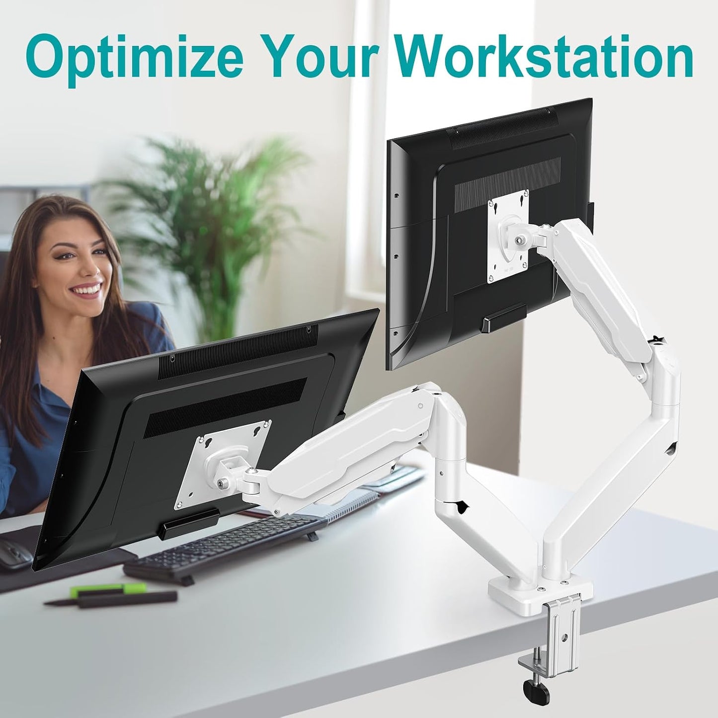MOUNT PRO Dual Monitor Mount Fits 13 to 32 Inch Screen, Height Adjustable Monitor Stand for 2 Monitors, Full Motion Display Arm Holds up to 19.8lbs Each, Computer Desk VESA Mount, White